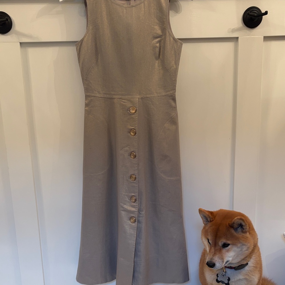 DONNA KARAN Metallic Linen Sleeveless MIDI Dress, Size 2